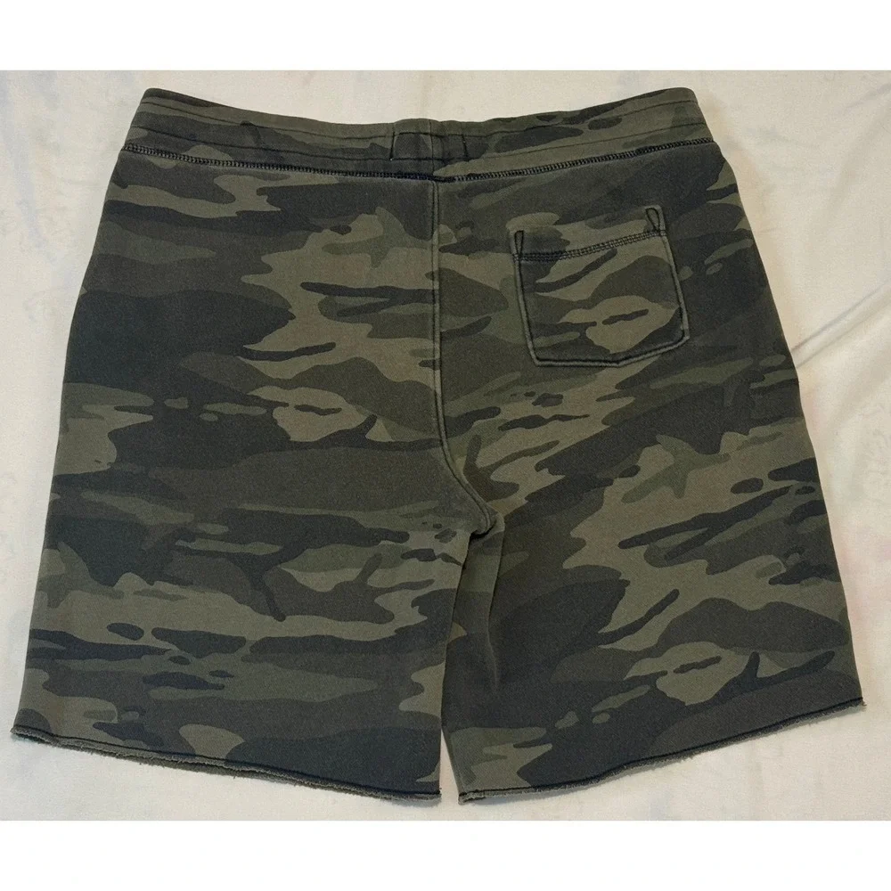 Hollister Mens Camo Fleece Sweat Shorts Green Camouflage Drawstring Small